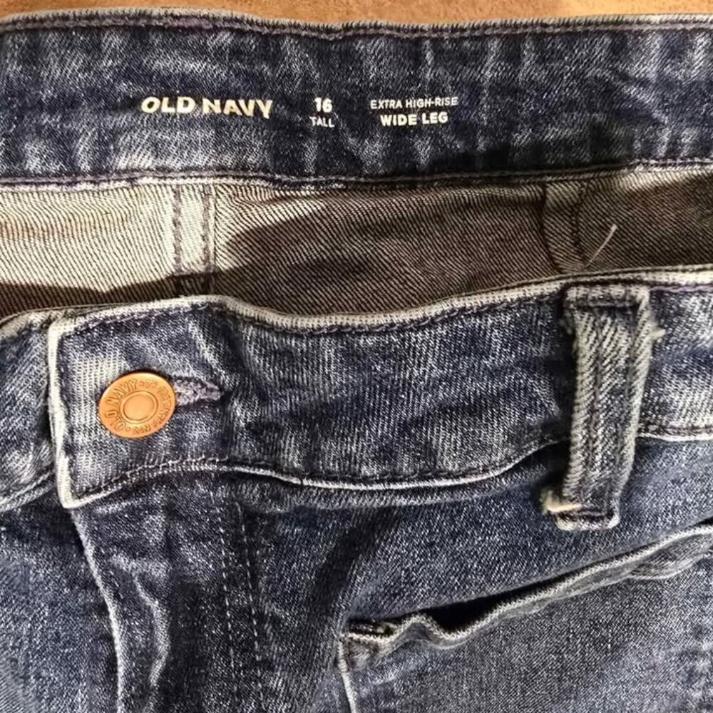Old Navy Women's High Rise Wide Leg Jeans - Dark Blue